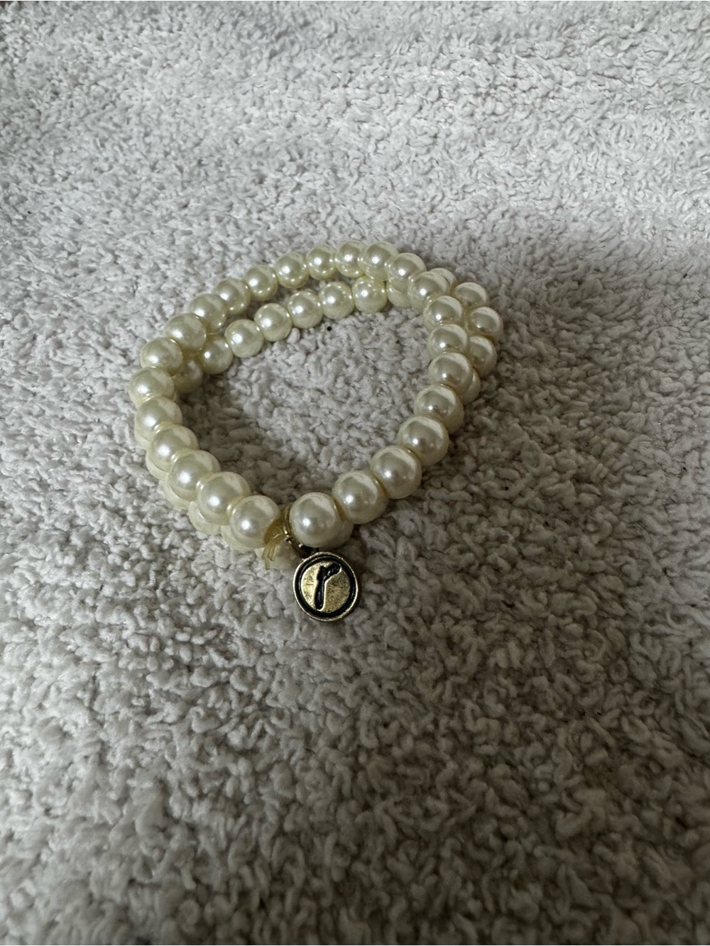 Pearl Stretch Bracelet Set with Gold Charm - Ivory